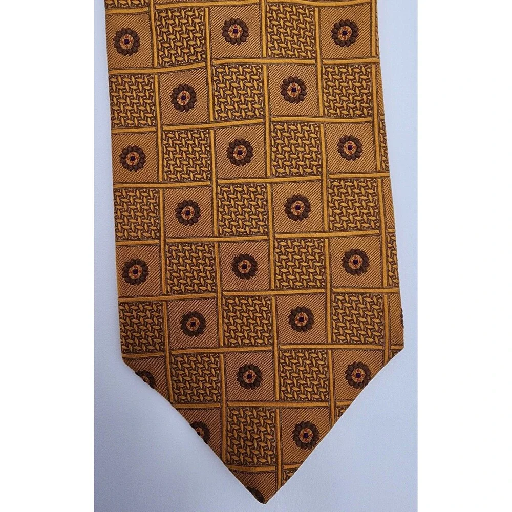 Stunning Vintage ROBERT TALBOTT Geometric Gold/Brown Hand Sewn SILK Necktie